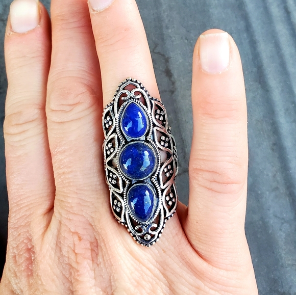 New Lapis Lazuli Silver Statement Ring. - Picture 11 of 12